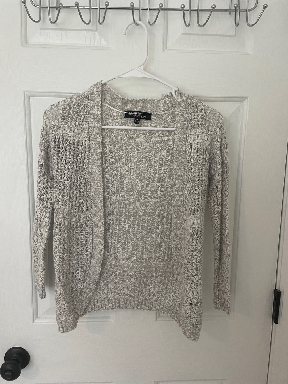 Love Token Open-Knit Cardigan Sweater - Light Gray